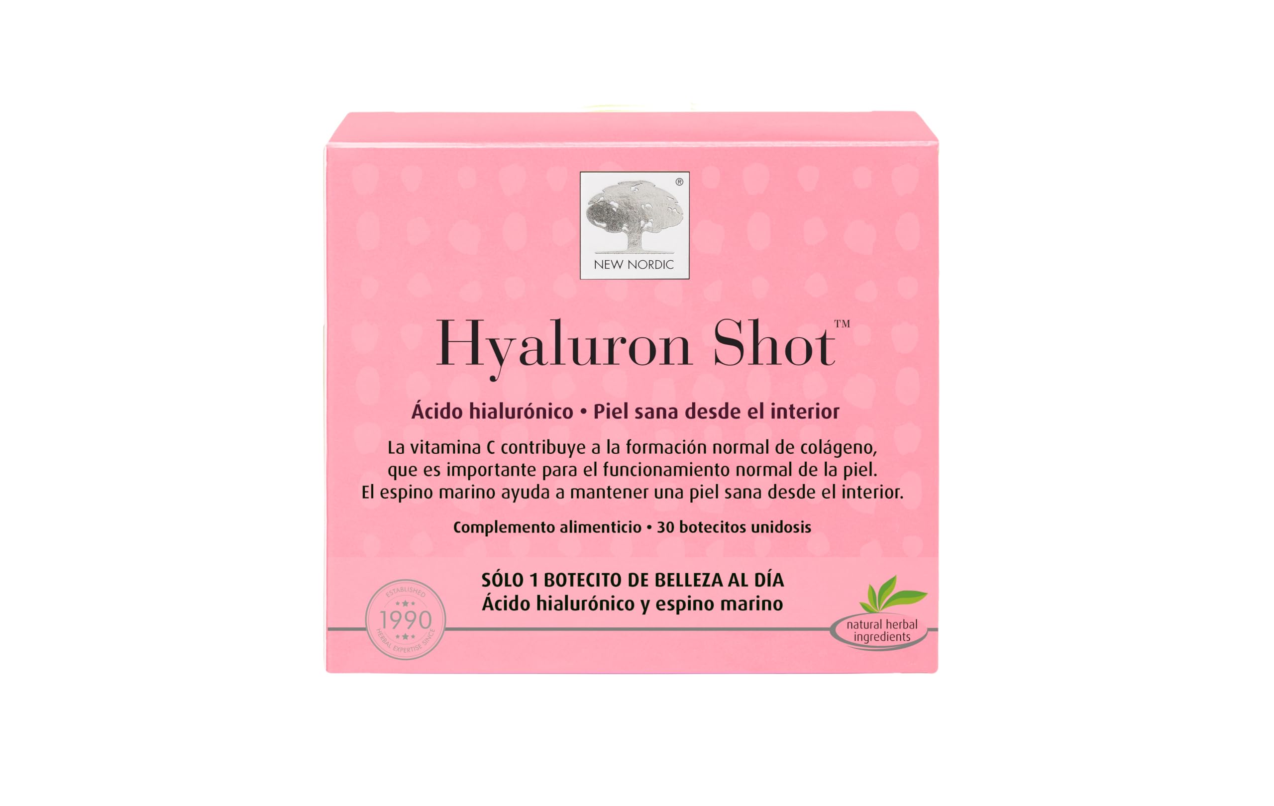 New Nordic | Hyaluron Shot | Complemento Alimenticio Líquido | Ácido Hialurónico | Espino Marino | Vitamina C | 30 Botecitos Unidosis | Para el Cuidado de la Piel