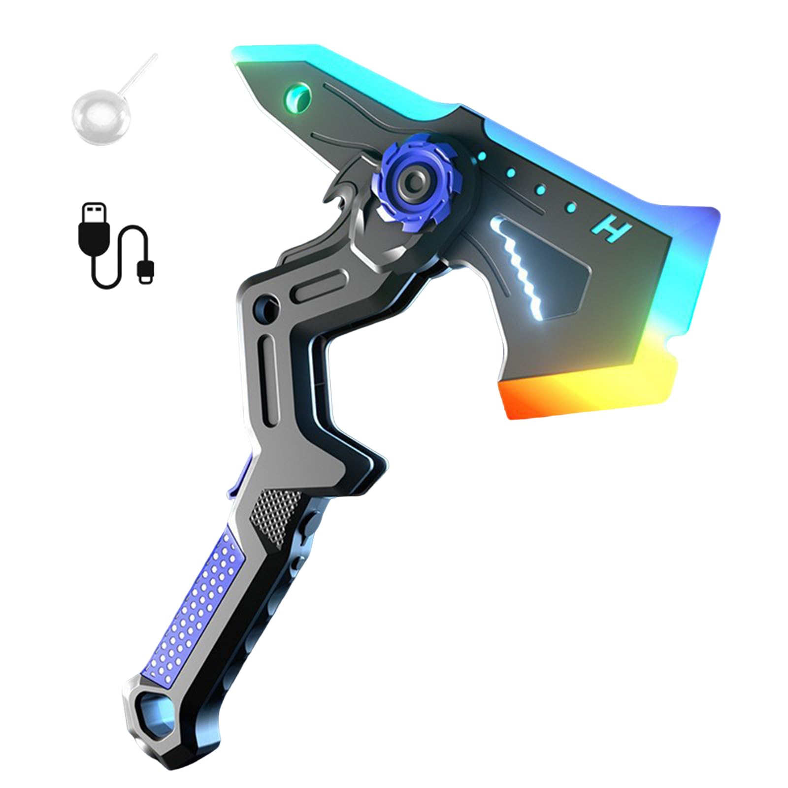 2-in-1 Deformable Mechanical Sword Axe with LED & Sound Effects, Dual Fake Axe Transforming Science Fiction Toy with Vibration Sound Effect, Rechargeable Fake AxeToy with 7Color Change LED Light (A)