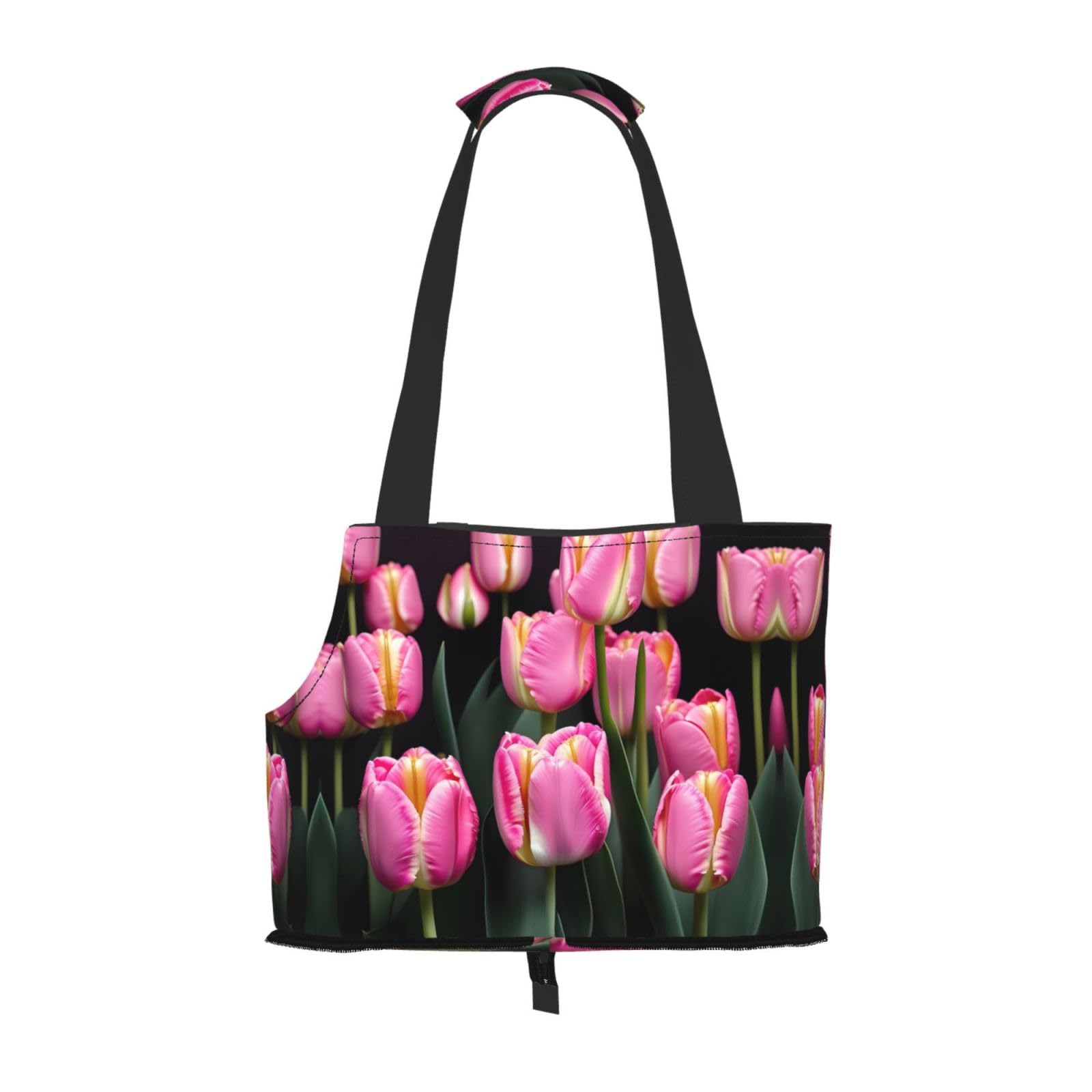Sac de transport petits chiens chats lapins imprimé tulipes roses