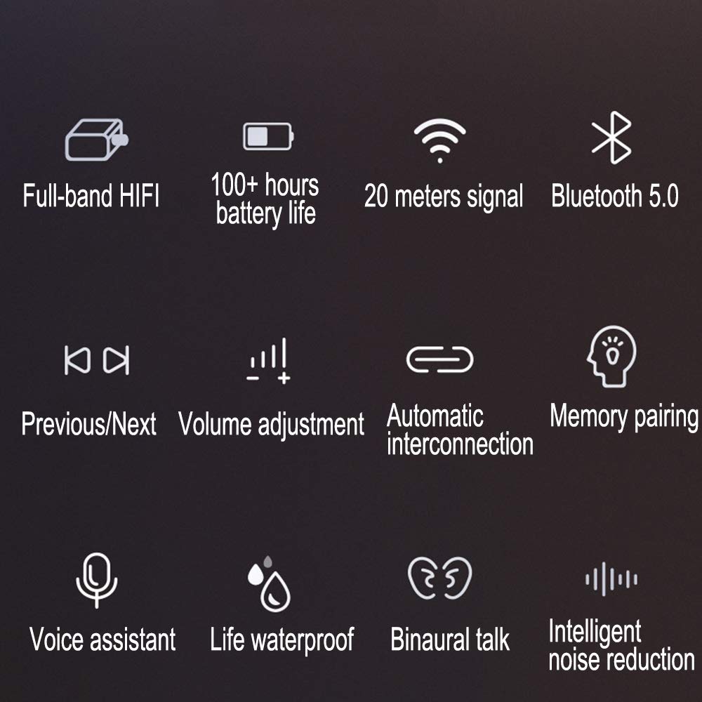 Bezprzewodowe słuchawki douszne, wodoodporne IPX4, prawdziwe bezprzewodowe słuchawki douszne Bluetooth 5.0, bezprzewodowe słuchawki douszne, pudełko do ładowania do uprawiania sportu, czarne, głębokie basy, czarne