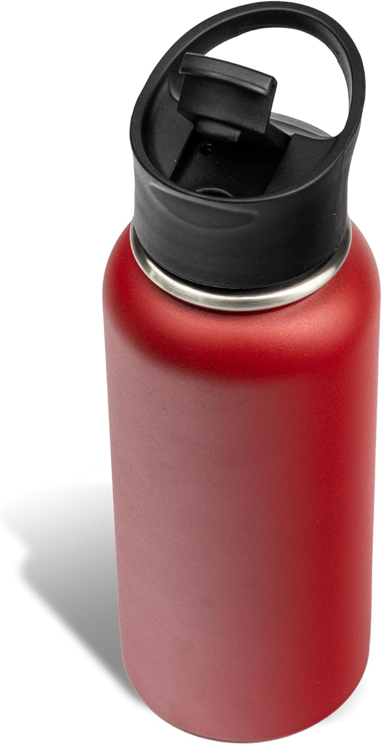 The Memory Company Officially Licensed NFL 32oz Stainless Steel Water Bottle - Double Wall Vacuum Insulated Sports Bottle, Leak-Proof 3-Lid Set, BPA-Free Hydration for Game Day & Everyday Use