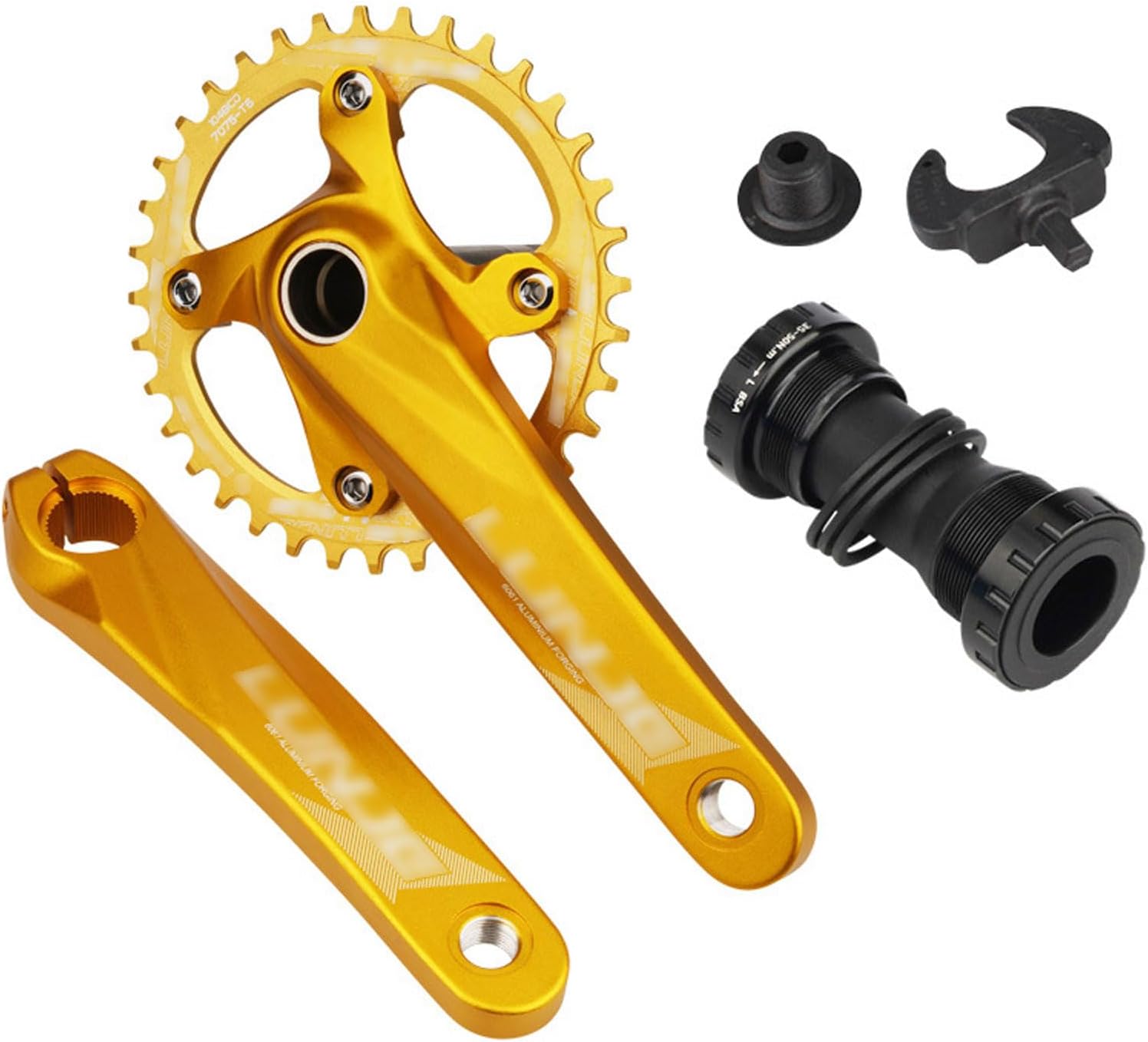 Bicycle Crank Set, Bike 170Mm Square Crankset with 104 BCD 38T Chainring, Aluminum Alloy MTB Crank Narrow Wide CNC Round Chainring Bolts