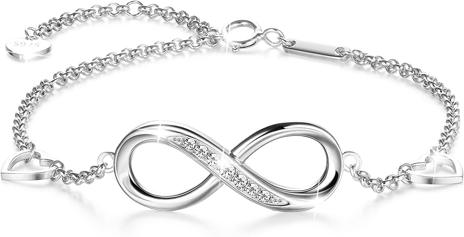 ORAZIO Pulsera delicada de plata de ley 925 para mujer Eslabón ajustable Cuentas en capas Mariposa Corazón Infinito Cadena Pulsera Encanto Bracele Graduado Cumpleaños Joyería Regalo para ella
