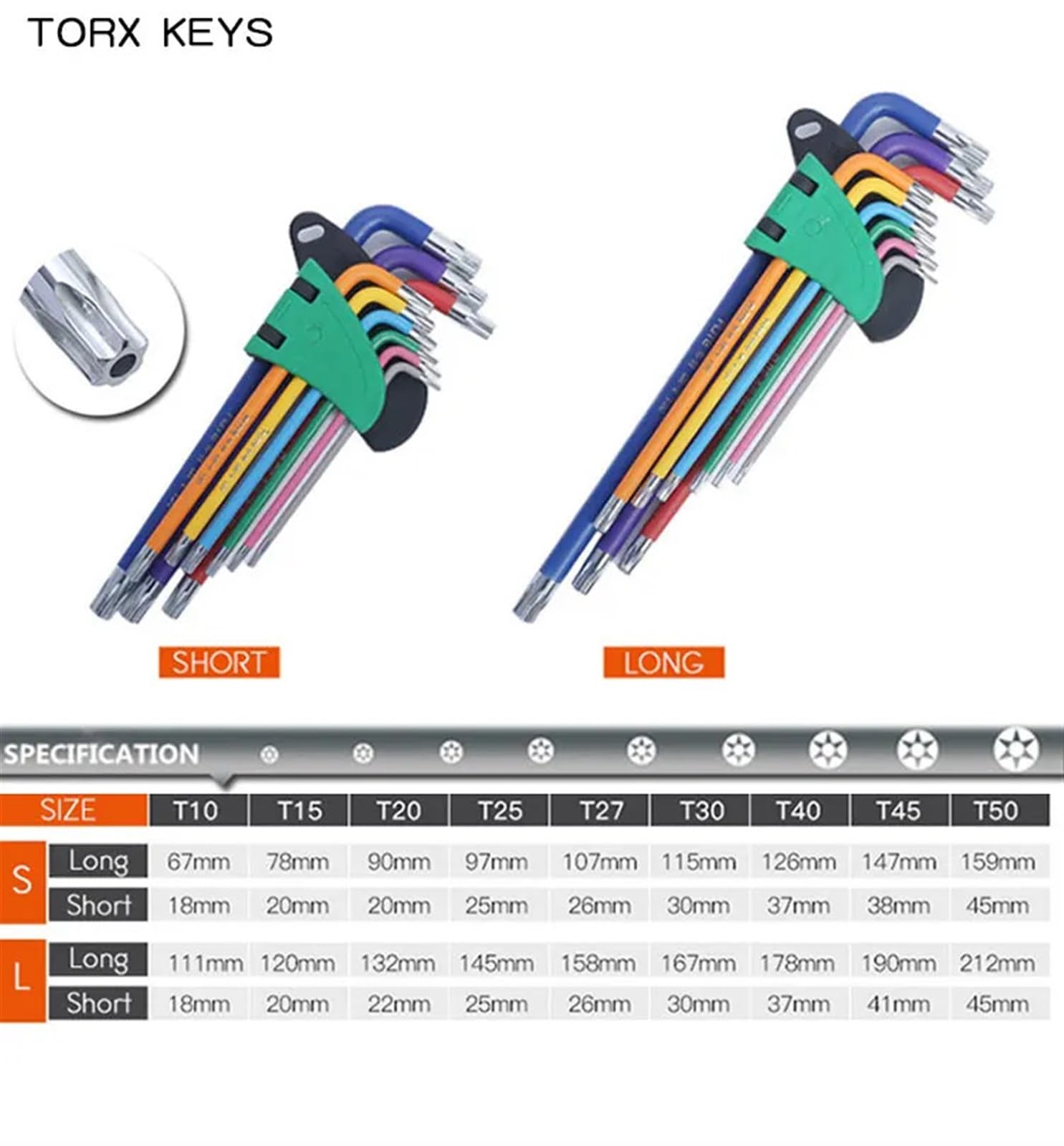 Generico set brugole Set di chiavi a scatola Torx Star Key Cacciavite Chiavi a brugola con estremità sferica Strumento L Tipo 9Pc Coppia a bussola metriche lunghe(HEX KEY SET LONG)