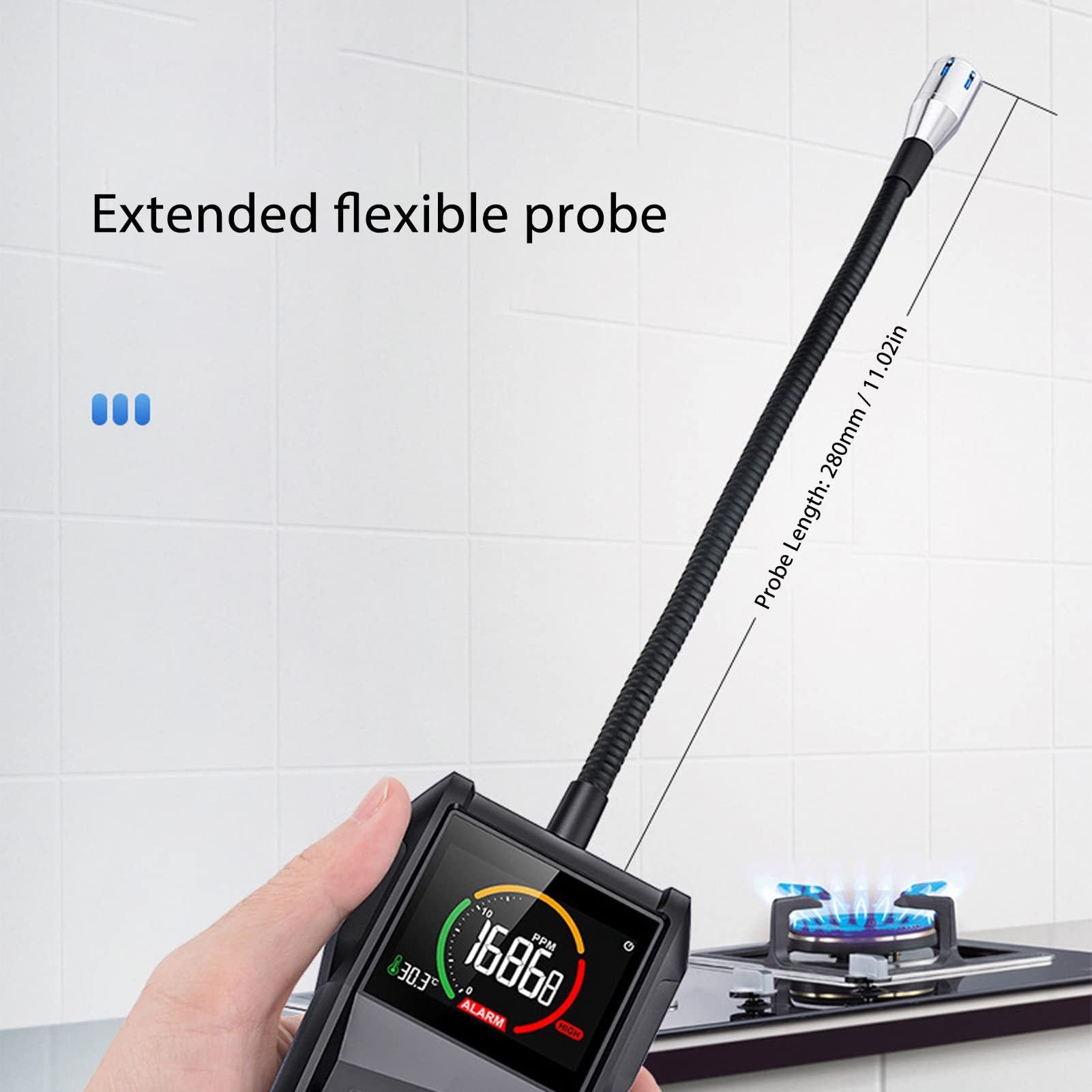 Socobeta Detektor für Brennbare Gase, Gasleckdetektor, Schnüffler mit Flexibler Sonde Zur Erkennung von Pipeline-Lecks