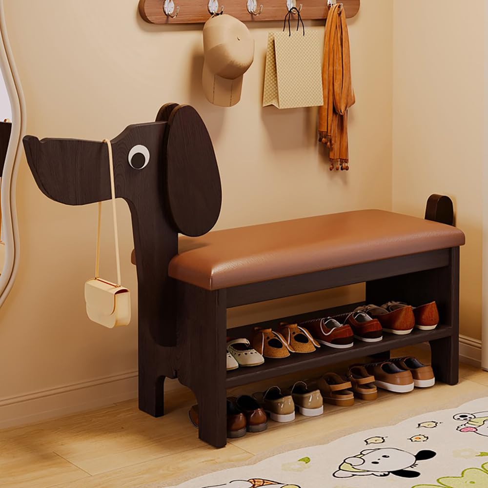 WYRNOBRX Shoe Organizer for Closet Modern Minimalist Long Shoe Bench with Leather Cushion Small Wood Shoe Rack Entrance Shoe Cabinet Bench for Living Hallway Furniture,Natural/60CM