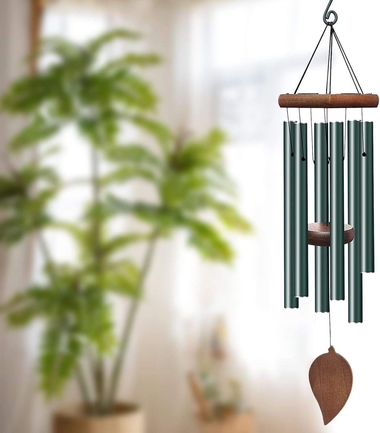 Memorial Wind Chime for Outside,32 Inches Metal Deep Tone Large Windchimes with 6 Tuned Tubes for Garden Window Hanging Décor, Sympathy Gifts, Green