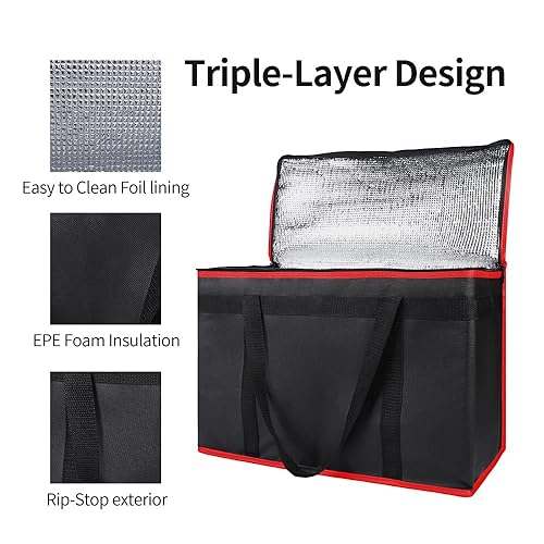 Miniatura 5 de Bodaon Bolsa térmica para entrega de alimentos, XXL bolsas de compras reutilizables para comestibles, bolsa enfriadora de picnic con cremallera