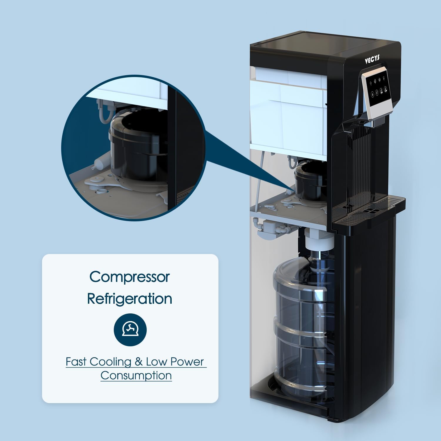 VECYS Bottom Loading Water Cooler with Ice Maker, Cold Water Supply with 18LBS Daily Ice Making, Compatible with or Gallon Bottles, Ideal for