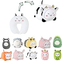 Vista 13 de Almohada de viaje para niños - Almohada de cuello infantil deformable 2-en-1 para viajar, almohada suave en forma de U con diseño adorable