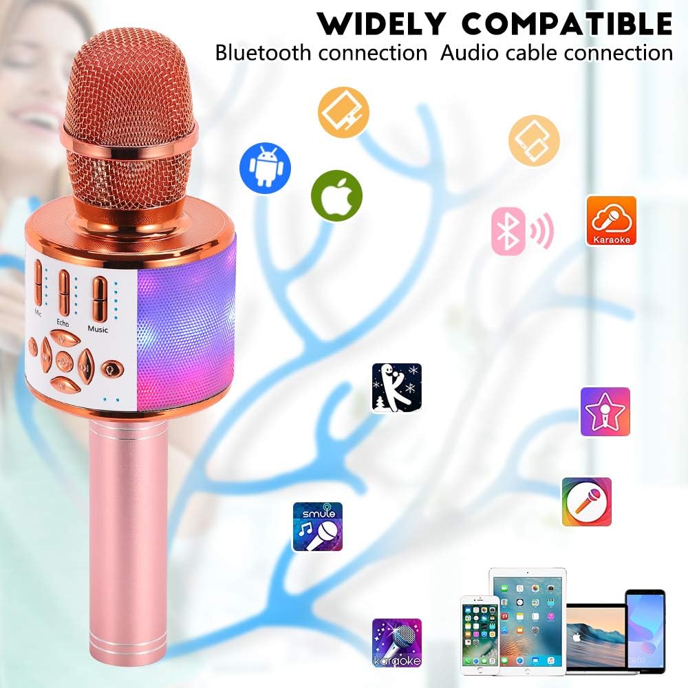 Ankuka Karaoke Wireless Microphone Bluetooth for Kids, Portable 4 in 1 Karaoke Machine with LED Lights, Christmas Home, Birthday Party Toys Gifts for Girls, Boys and Adults (Rose Gold) : Toys & Games