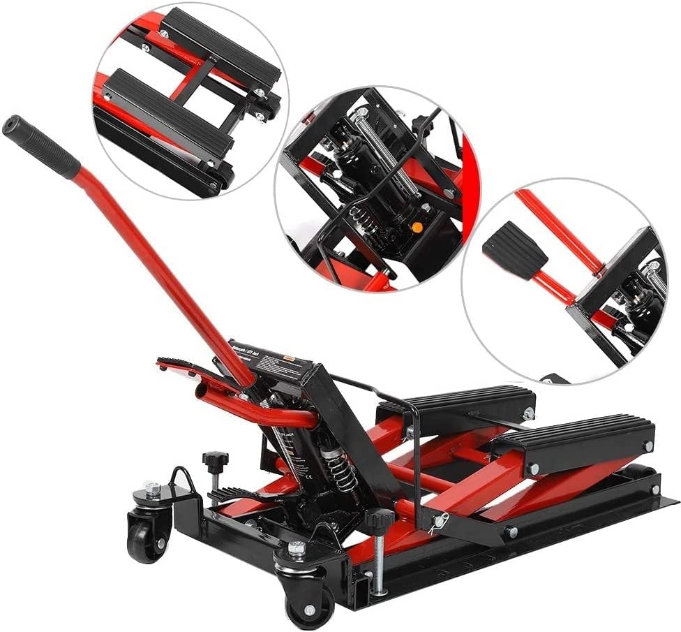 Floor Jack, 1500lbs Motorcycle Stand Adjustable Lifting Kickstand Hoist Workshop Tool, Vehicle Maintenance Tool