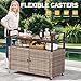 DWVO XL Outdoor Storage Cabinet,Patio Storage Table with Glass Top, Bar Table with Wheels,Outdoor Bar Cart for Patio, Poolside and Backyard,Light Brown