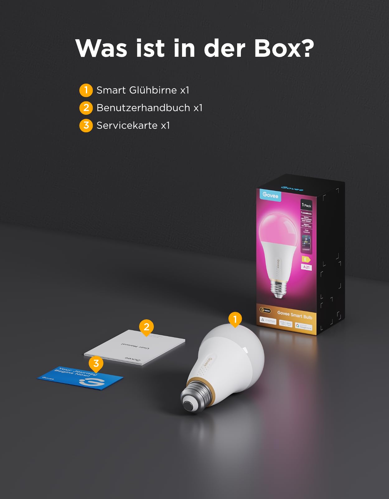 Govee Smart Glühbirne E27, 1600LM RGBWW LED Lamp App dimmbar, 64+ Szenen, Kompatibel mit Matter, Alexa, Google Assistant und SmartThings, Smart Bulb A21 Synchronisierung mit Musik, CRI 90, 1 Stück