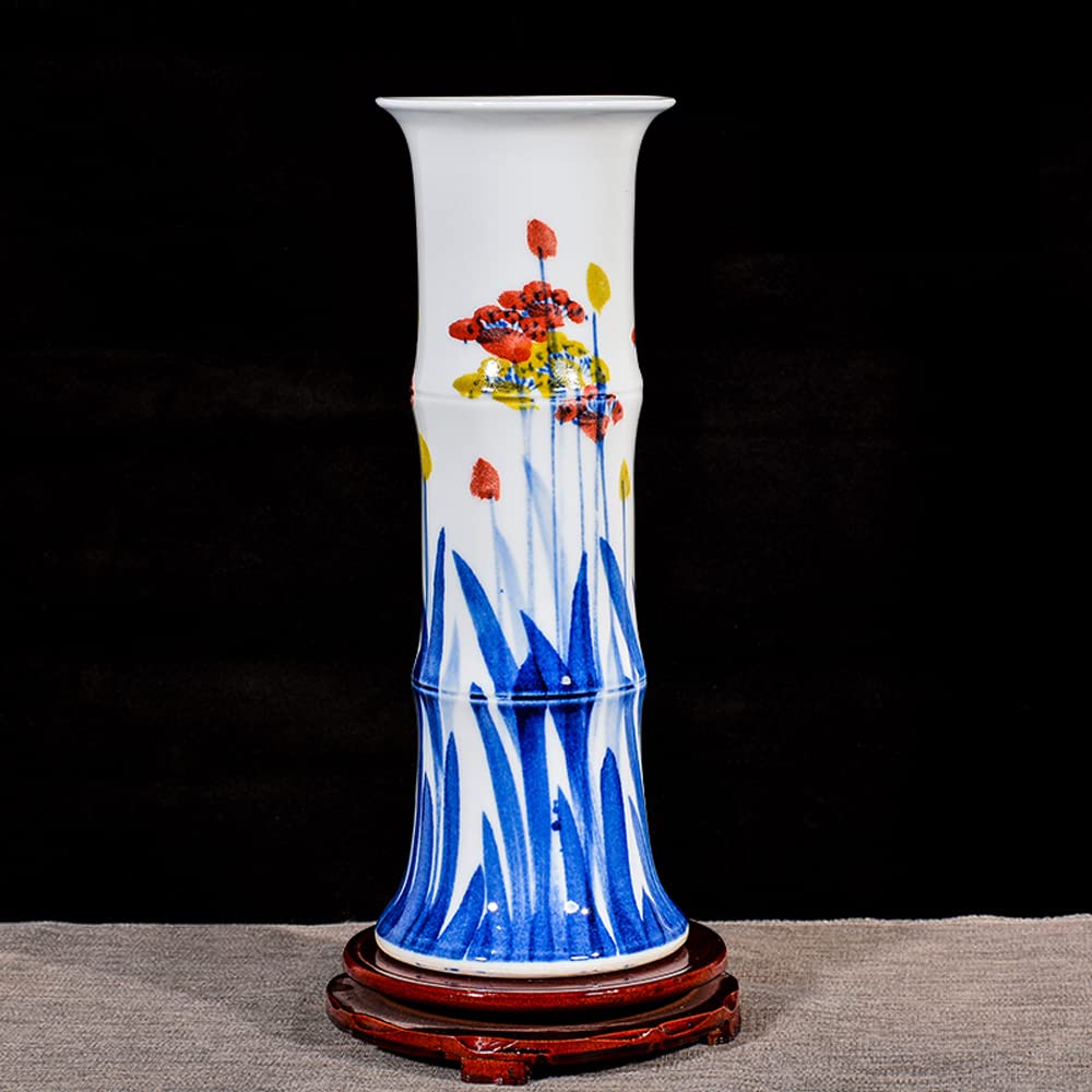 asdchZen Chinoiserie Jingdezhen Porcelain Vase Rich Bamboo Flower Arrangement In Living Room Large Straight Tube Water Culture Flower Arrangement,C