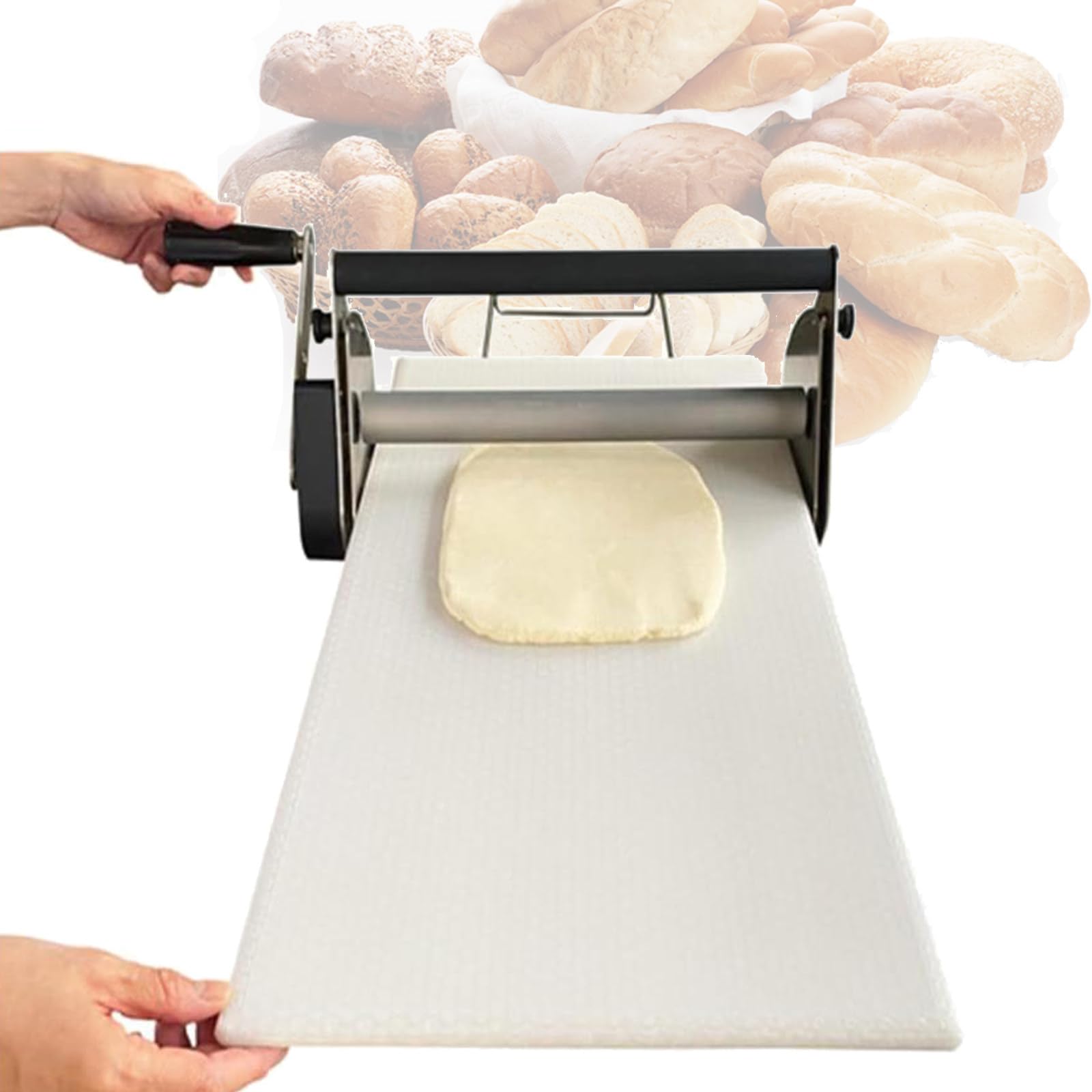 Esta laminadora de Masa Plegable, máquina Manual para Hacer láminas de Masa para Pasta, Equipo de panadería Comercial, Grosor Ajustable y Tablas de Laminado de 90 × 40 cm.