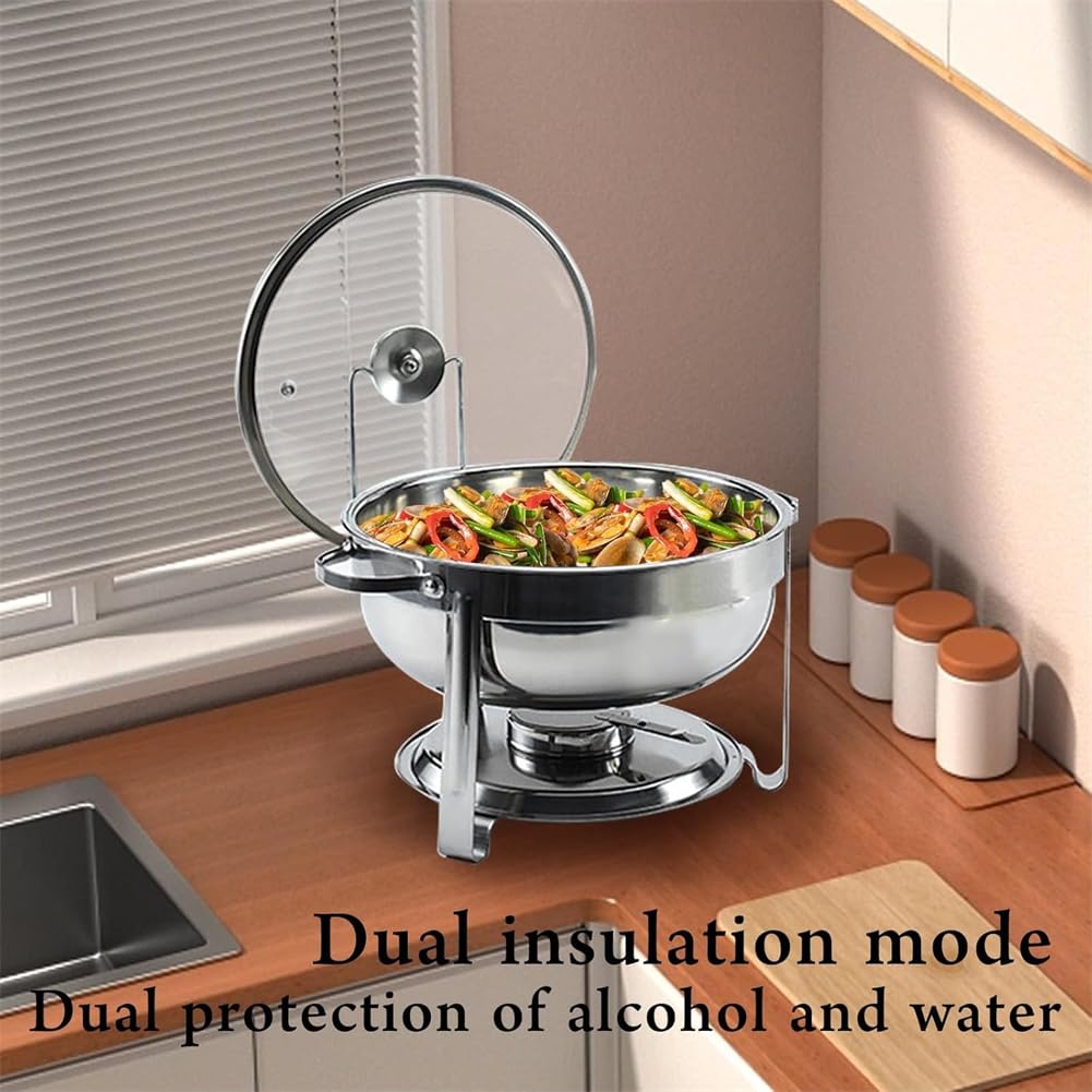 Bandeja de acero inoxidable de 4,5 L con tapa, calentador de alimentos calientes para fiestas, reuniones, eventos, duradera, fácil de limpiar, ideal para servir platos calientes