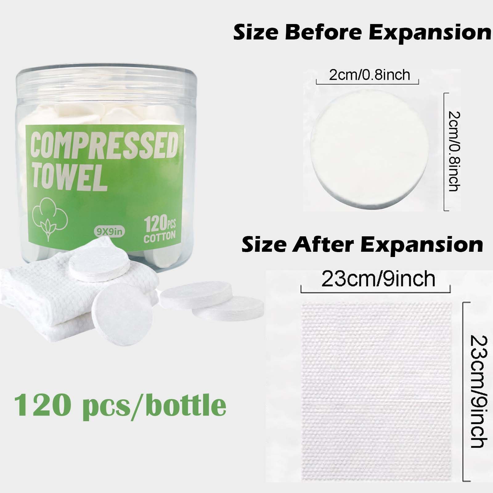 Magic Cotton Wipes - High-Capacity Travel/Camping/Hiking Towels (120 Pcs/9x9