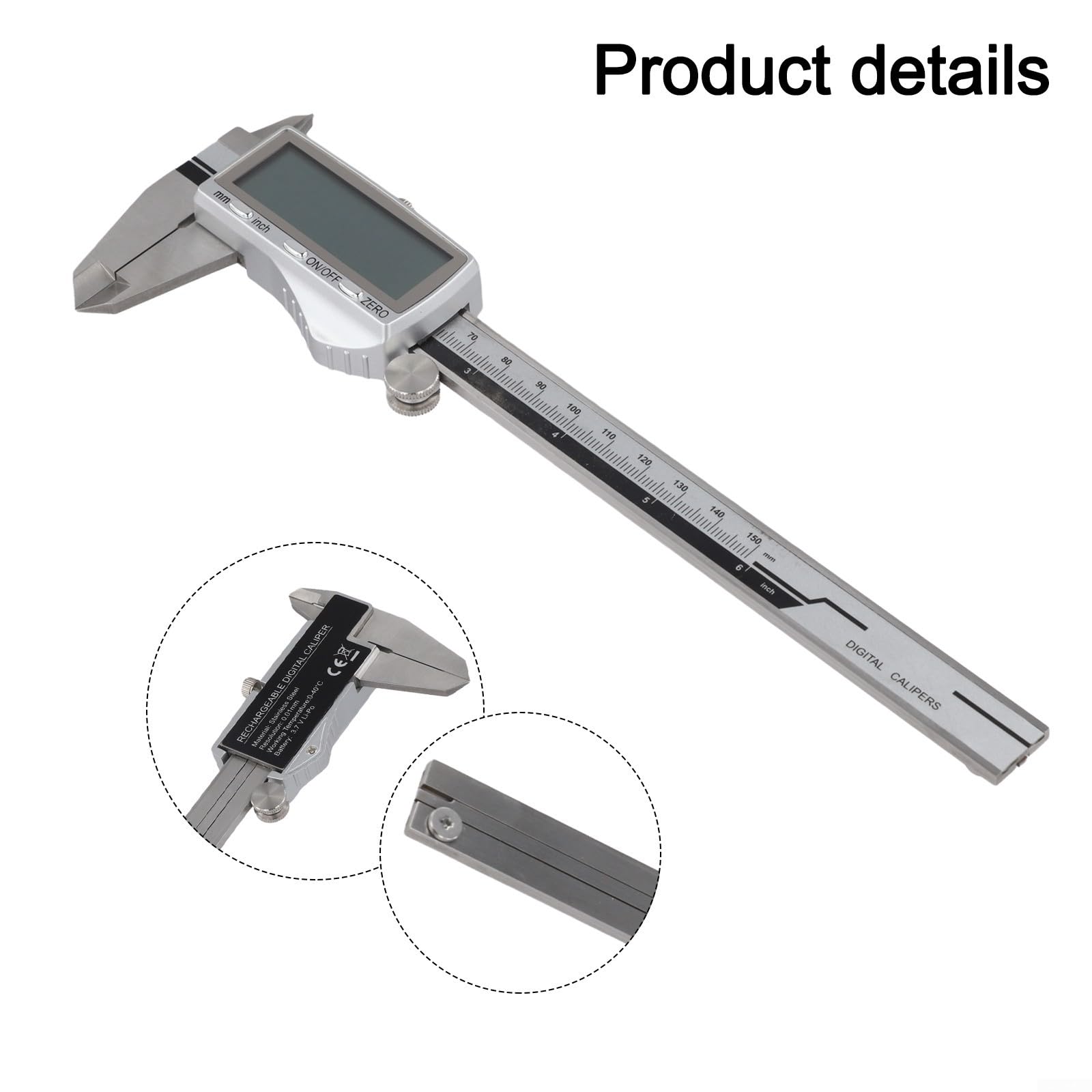 para calibre Digital Vernier Recargable para acero Inoxidable 0.01mm Precisión Industrial Medición para herramienta Taller 150mm(200MM)