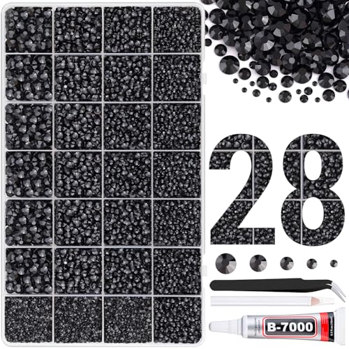 Image of 30000Pcs Resin Rhinestones for Bedazzling with Tweezers, Black Rhinestones for Crafting with B7000 Jewelry Glue for DIY Crafts Clothing Tumblers Shoes Fabric Nail Art