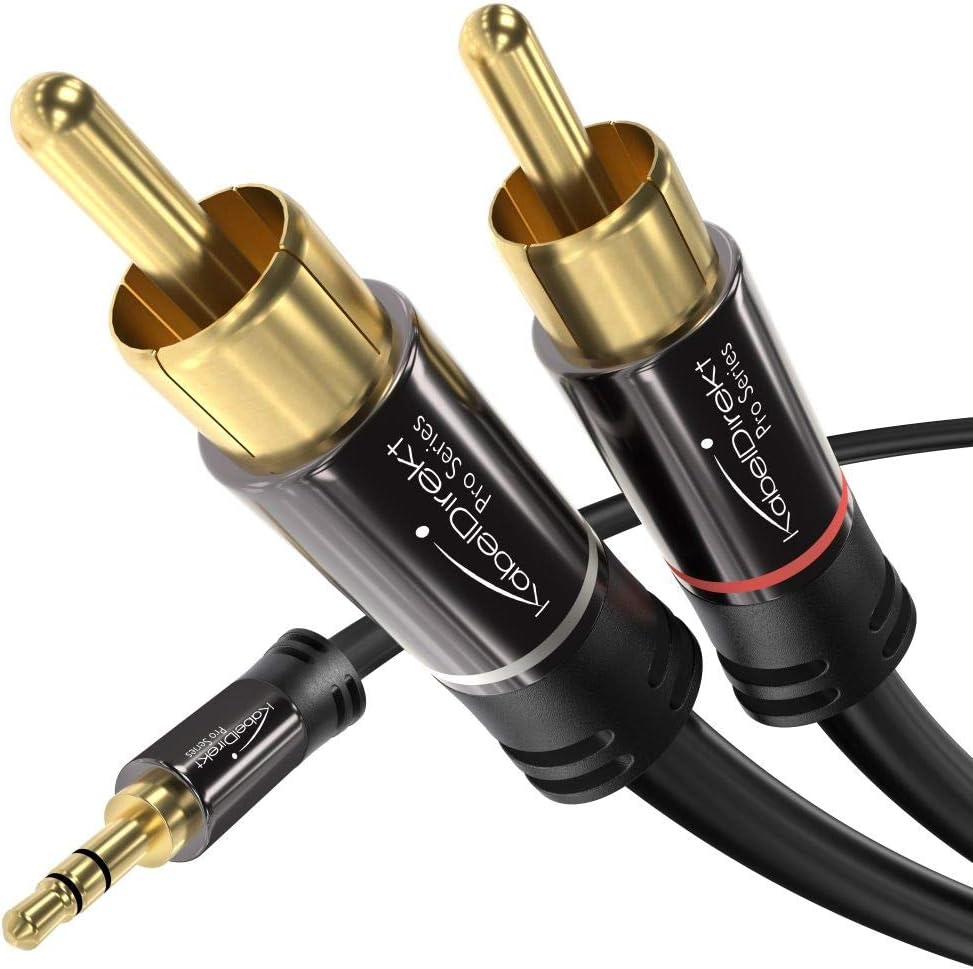 KabelDirekt – RCA to jack 3.5 adapter cable – 3m – versatile plug-and-play audio cable (Aux/3.5mm to 2x RCA for connection to smartphone, tablet, home theater, soundbar, TV, notebook, MP3)