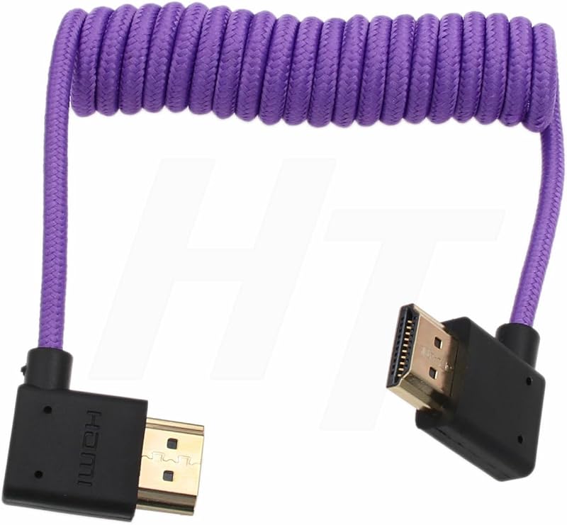 HDMI to HDMI 4K 8K 60p Cable Right Angle Braided Coiled for Panasonic Sony Canon Nikon ZCAM Camera Atomos Ninja V SmallHD Blackmagic Monitor Purple
