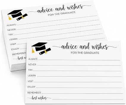 321Done Graduation Decorations Party Advice Cards for the Graduate - Pack of 50 Favors, Wishes & Words of Wisdom for Guests - 14pt White Card Stock, Made in USA