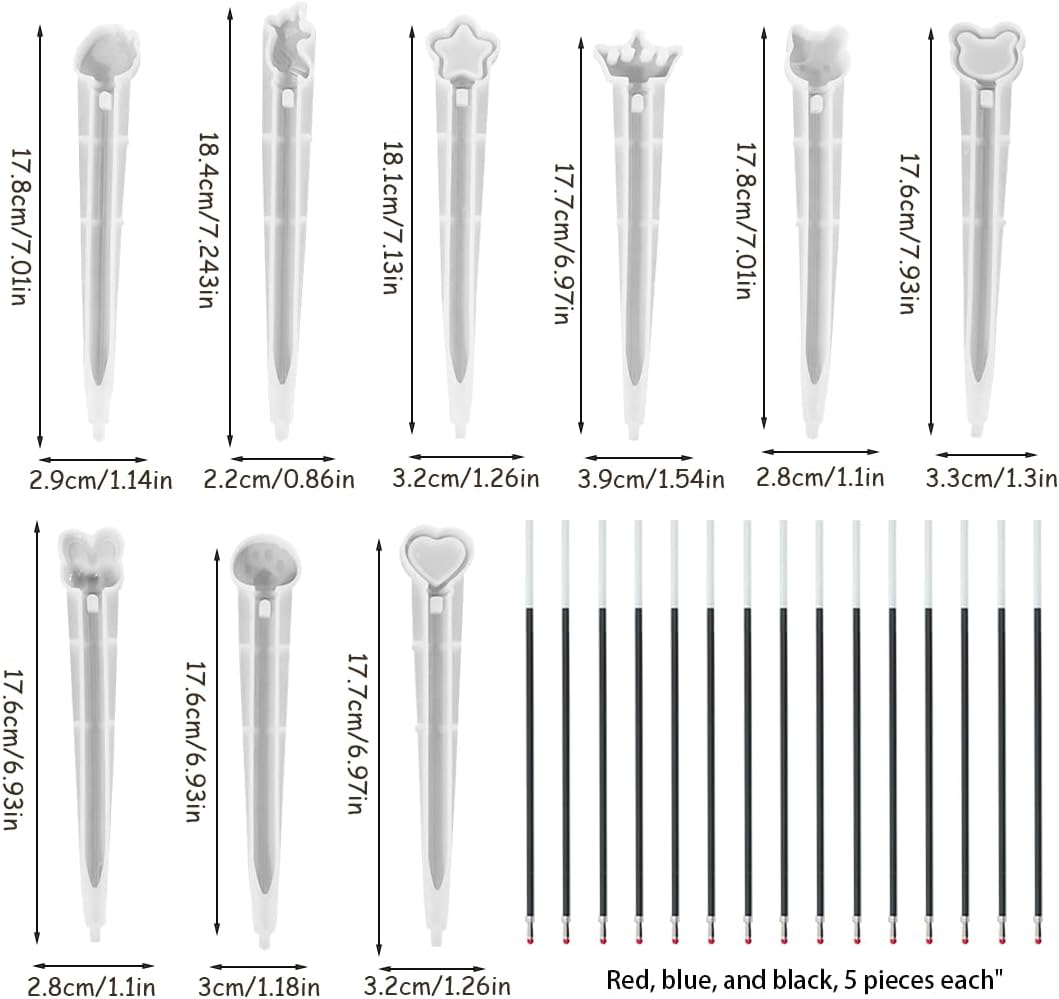 9 Pieces Pen Resin Mold, Ballpoint Silicone Molds for Epoxy Casting, Pen Shape Casting Molds with 15 Pcs Ink Refills for DIY Resin Crafts Making (Pen Mold)