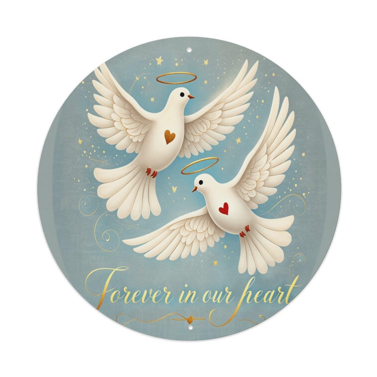 Doves With Hearts And Halos Round Tin Sign Retro Metal Sign for Cafe Bar Pub Home Game Room Gym Club Wall Decoration Vintage Metal Poster 8x8 Inch