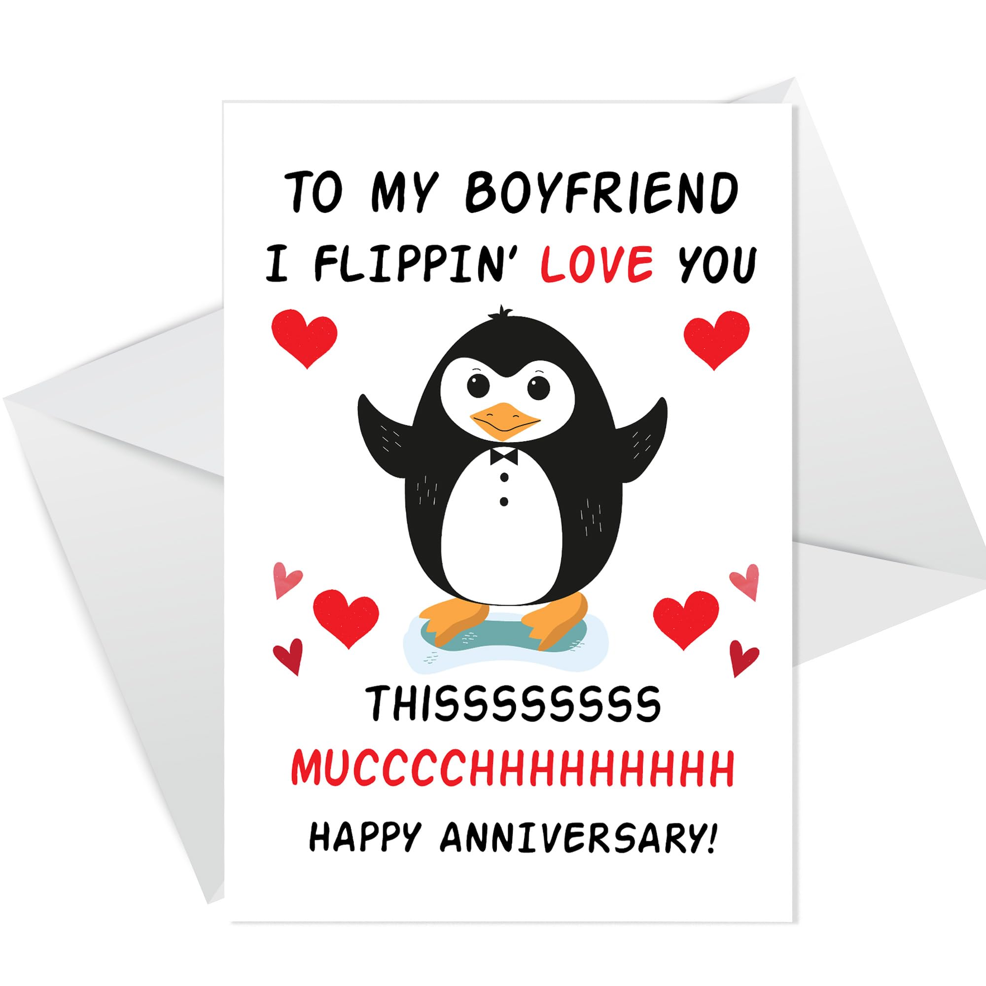 RED OCEAN Funny Anniversary Card For Boyfriend, Flippin Love You Card, Penguin Card, Card For Boyfriend, Anniversary Cards For Him, Greetings Card With Envelope