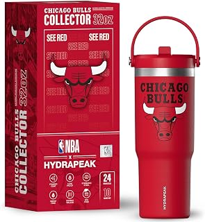 Hydrapeak x NBA Officially Licensed Chicago Bulls 32oz Nomad Stainless Steel Tumbler with Handle and Straw Lid, Leakproof Water Bottle in Limited Edition Collector's Gift Box