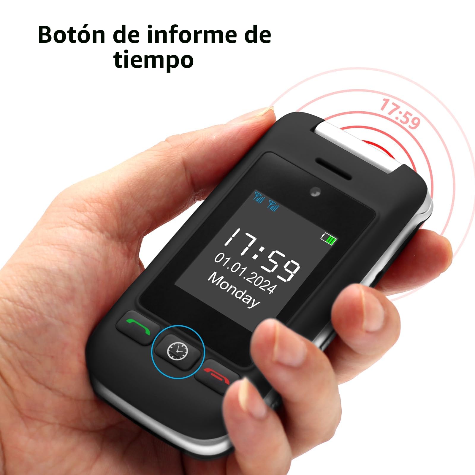 artfone Teléfono Móvil para Personas Mayores Teclas Grandes con Tapa, Doble Pantalla de 2,4 Pulgadas Tecla de Emergencia Botón SOS Cámara Fácil de Usar para Ancianos Flip Base Cargadora C10 Negro