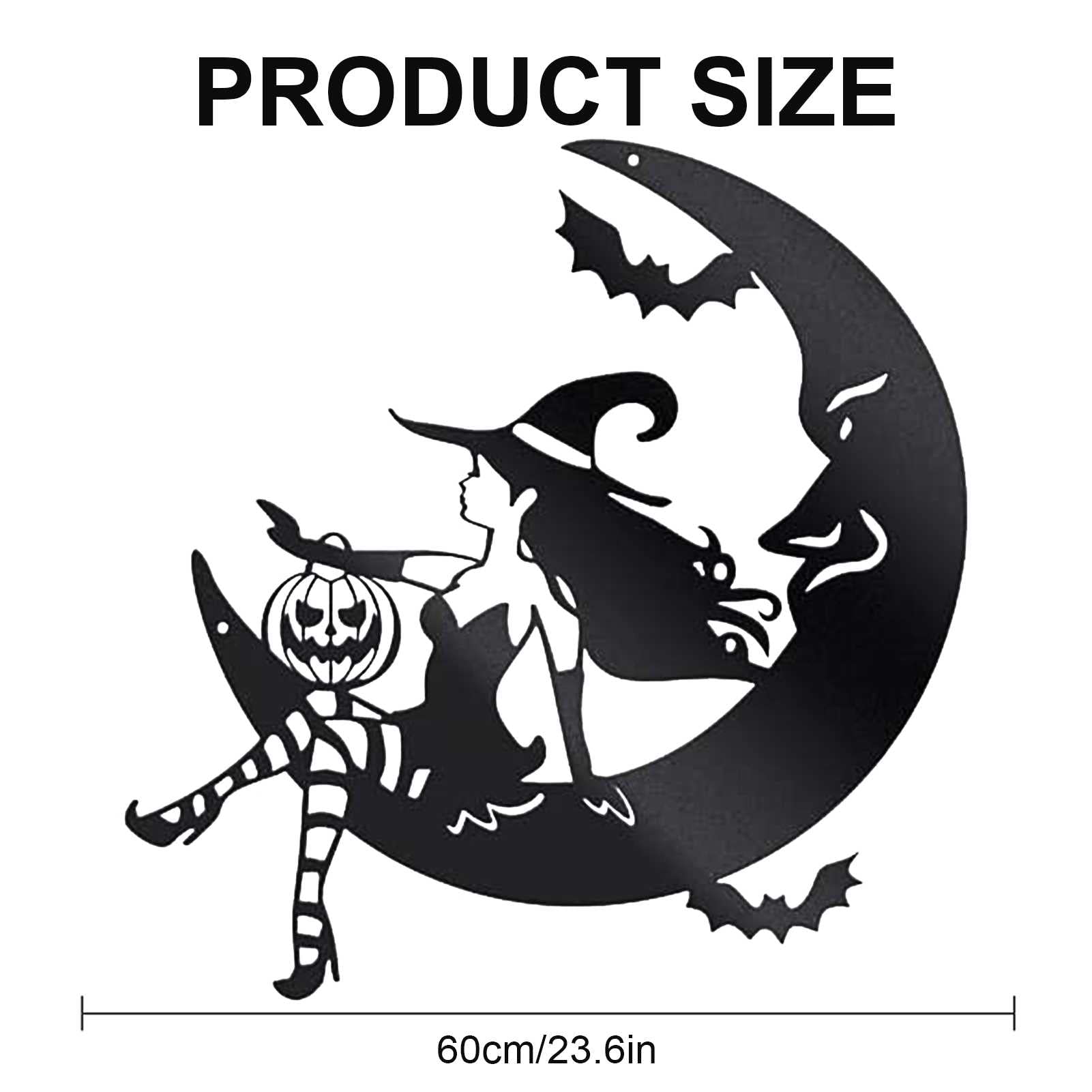 Halloween Metal Wall Art - Gothic Witch On Moon Silhouette Decor For Indoor & Outdoor, Living Room, Garden, Door