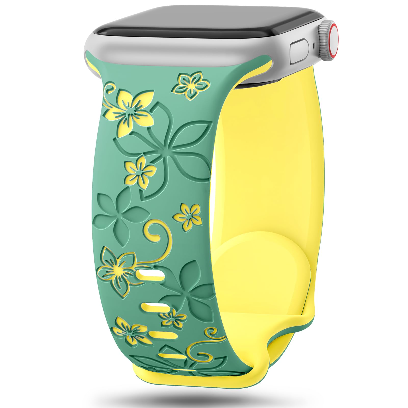 Floral Engraved Bands Compatible with Apple Watch Band 41mm 40mm 44mm 45mm 42mm 38mm 46mm 49mm for Women,Cute Flower iWatch Bands Soft Silicone Sport