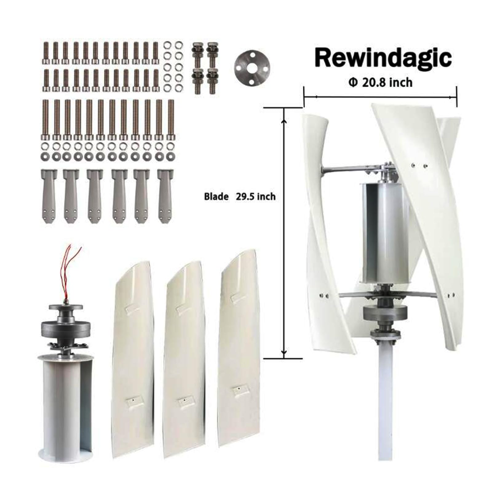 Kit Generatore Eolico da 1800W con Controller | Generatore eolico verticale 12V/24V/48V/220V, Mulino a vento silenzioso per casa fuori rete, camper, barca, cabina