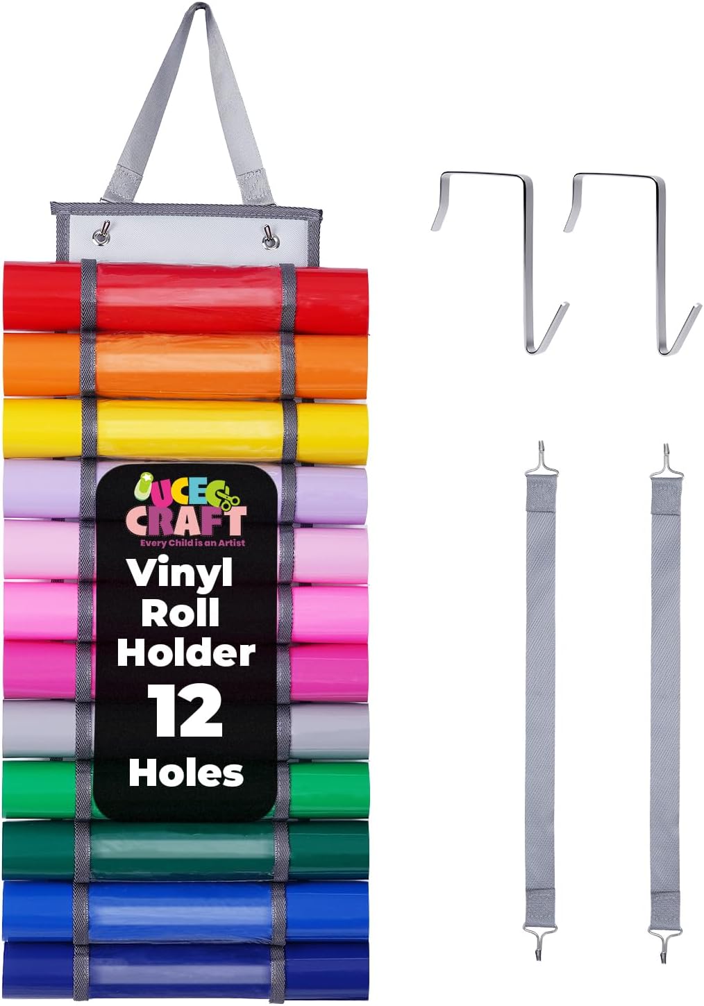 UCEC Vinyl Roll Holder, Vinyl Roll Storage with 12 Compartments, Hanging Vinyls Storage Organizer for Craft Paper Storage, Clear Organizers Wall Mount for Home Craft Closet, Gift Wrap Organizer