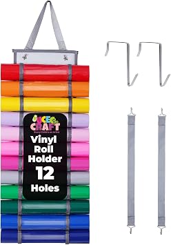 UCEC Vinyl Roll Holder, Vinyl Roll Storage with 12 Compartments, Hanging Vinyls Storage Organizer for Craft Paper Storage, Clear Organizers Wall Mount for Home Craft Closet, Gift Wrap Organizer