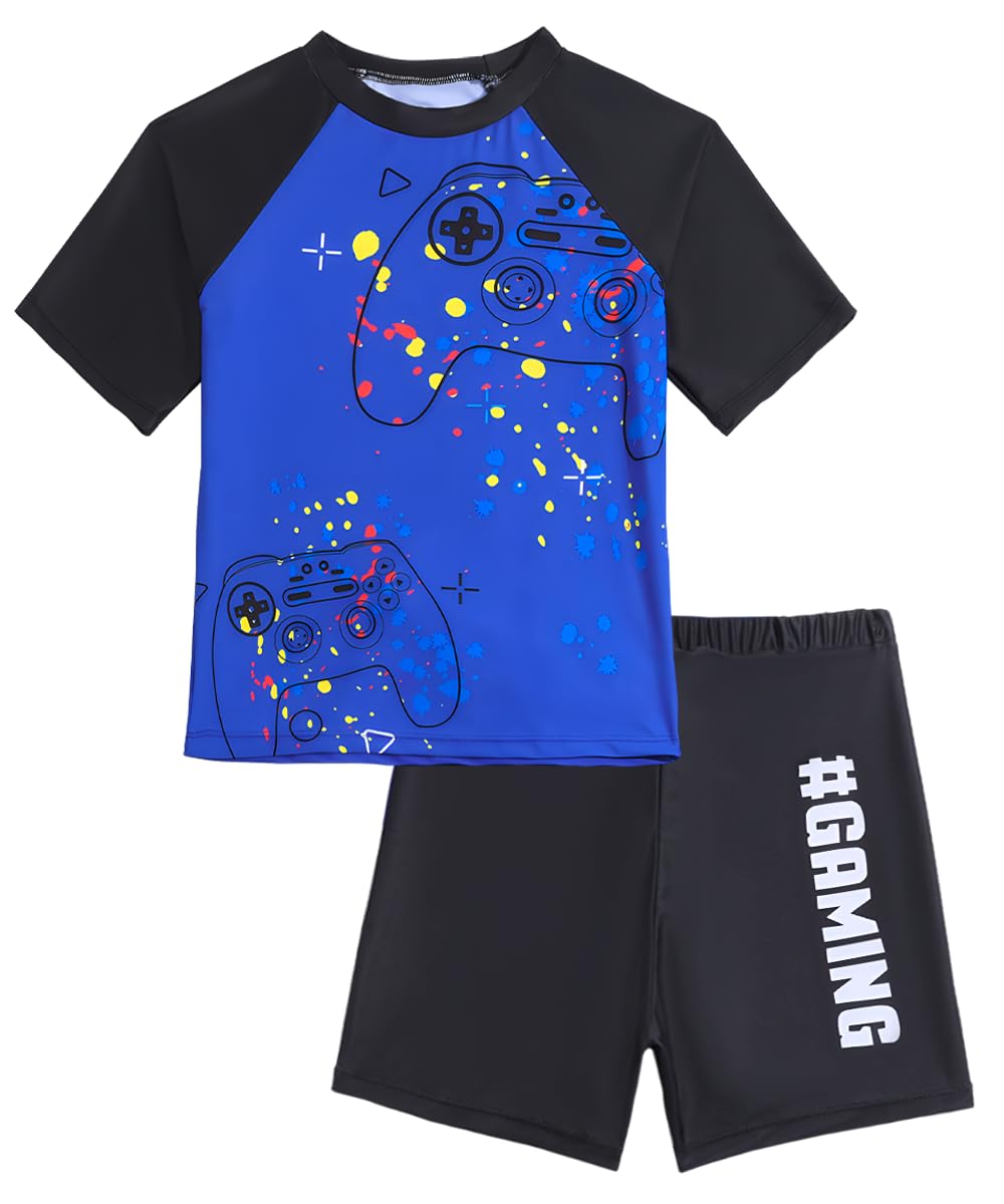 YYDSXK Bañador Natacion Niño, Shorts de Baño, Anti UV Camiseta Baño Niños y Shorts de Baño Niños Protección UV para Piscina Playa, Motivo Estampado Bañadores Secado Rápido Niño 6 a 9 Años