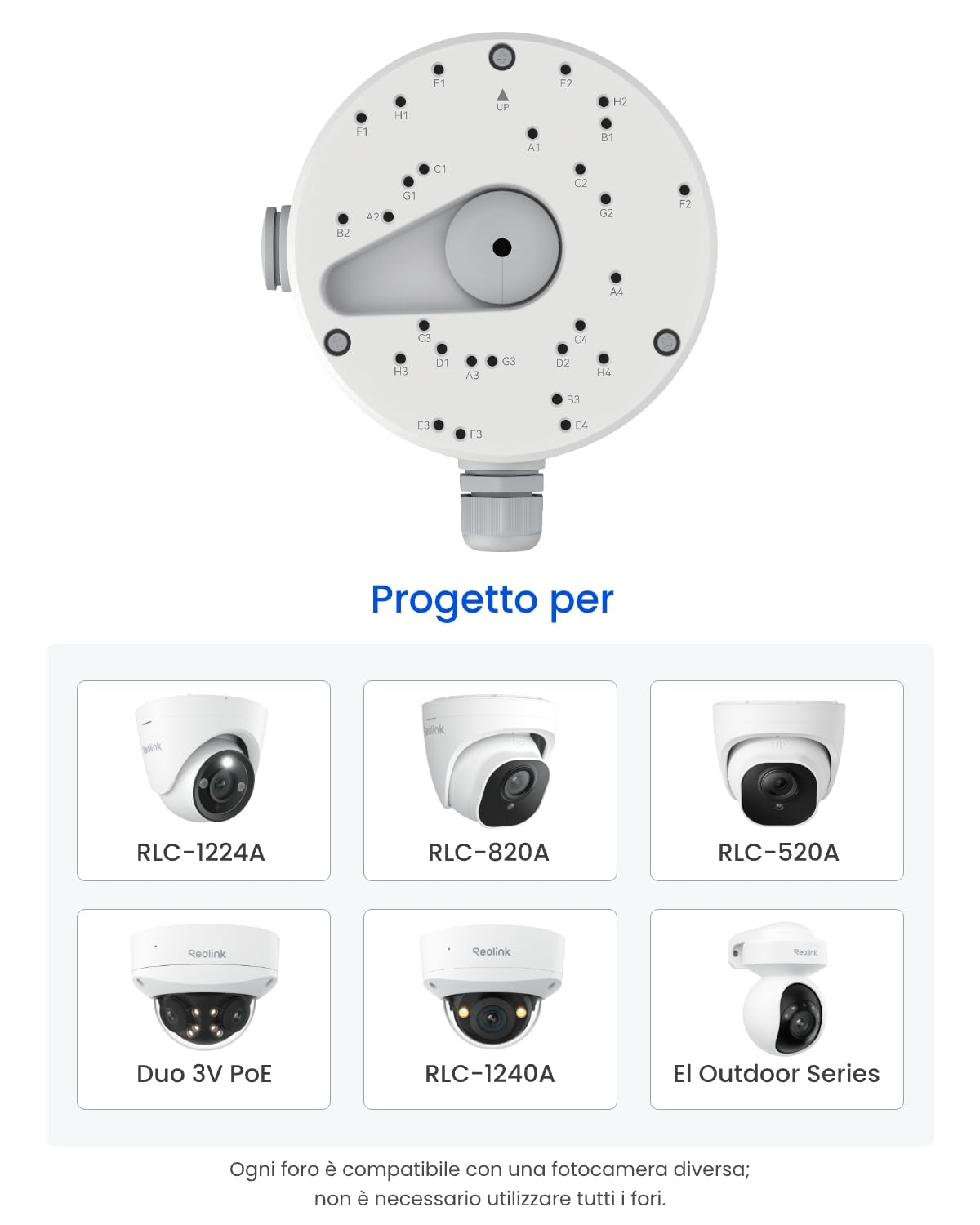 Reolink Scatola di Giunzione D20, Progettata SOLO Telecamere IP Dome RLC-520A, RLC-820A, RLC-823A, RLC-1224A, RLC-833A, RLC-842A, RLC-523WA, RLC-542WA, E1 Outdoor Serie