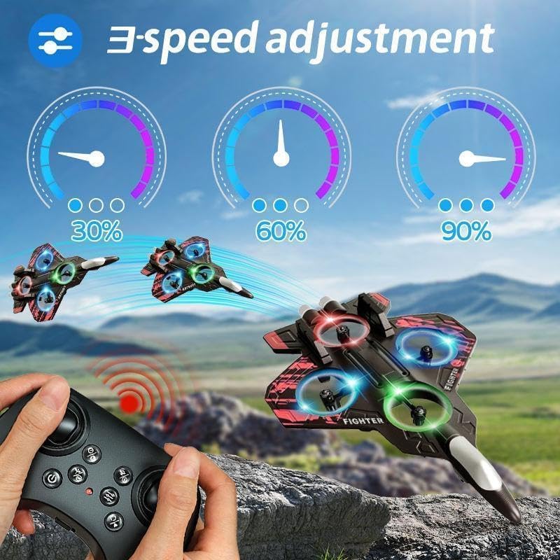 Image of Royaldelas RC Fighter Jet Remote Control Airplane for Kids & Adults 2.4GHz RC Plane Drone Toy with LED Lights 360 Flip, Stunt Roll, Easy to Fly Glider Plane Flying Aeroplane Toy Gift for Boys Girls