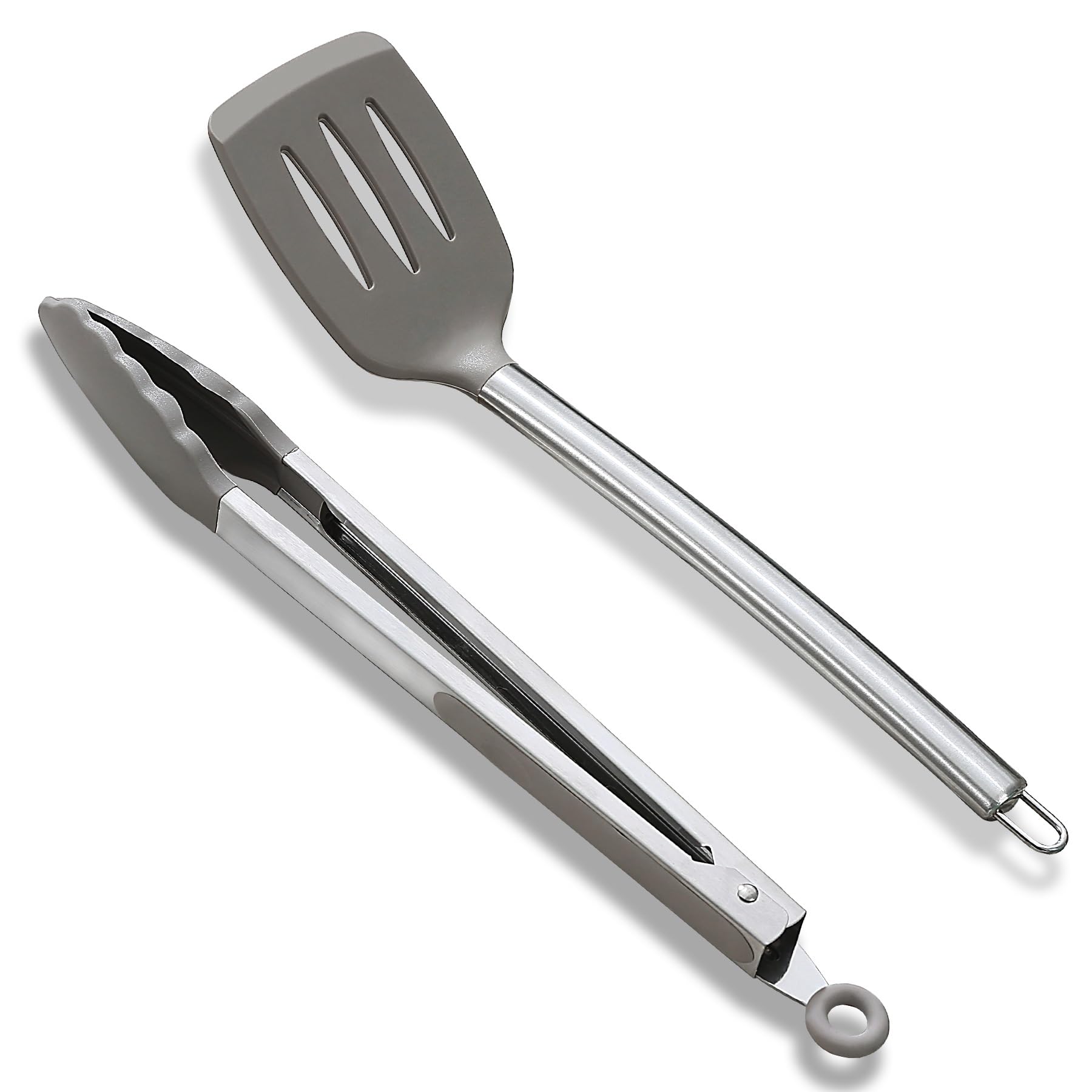 ReaNea Spatula and Cooking Tong Set, Silicone Slotted Turner, Kitchen Tong, Heat Resistant Handle Non Slip, with Silicon Tips, Dishwasher Safe