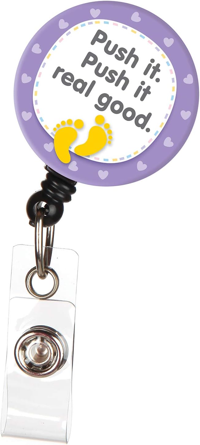 Retractable Badge Holder 32" Nurse Badge Reels Retractable for Nurses Doctors Teachers Students with 360° Swivel Alligator Clip Cute Badge Holder (‎Push It)