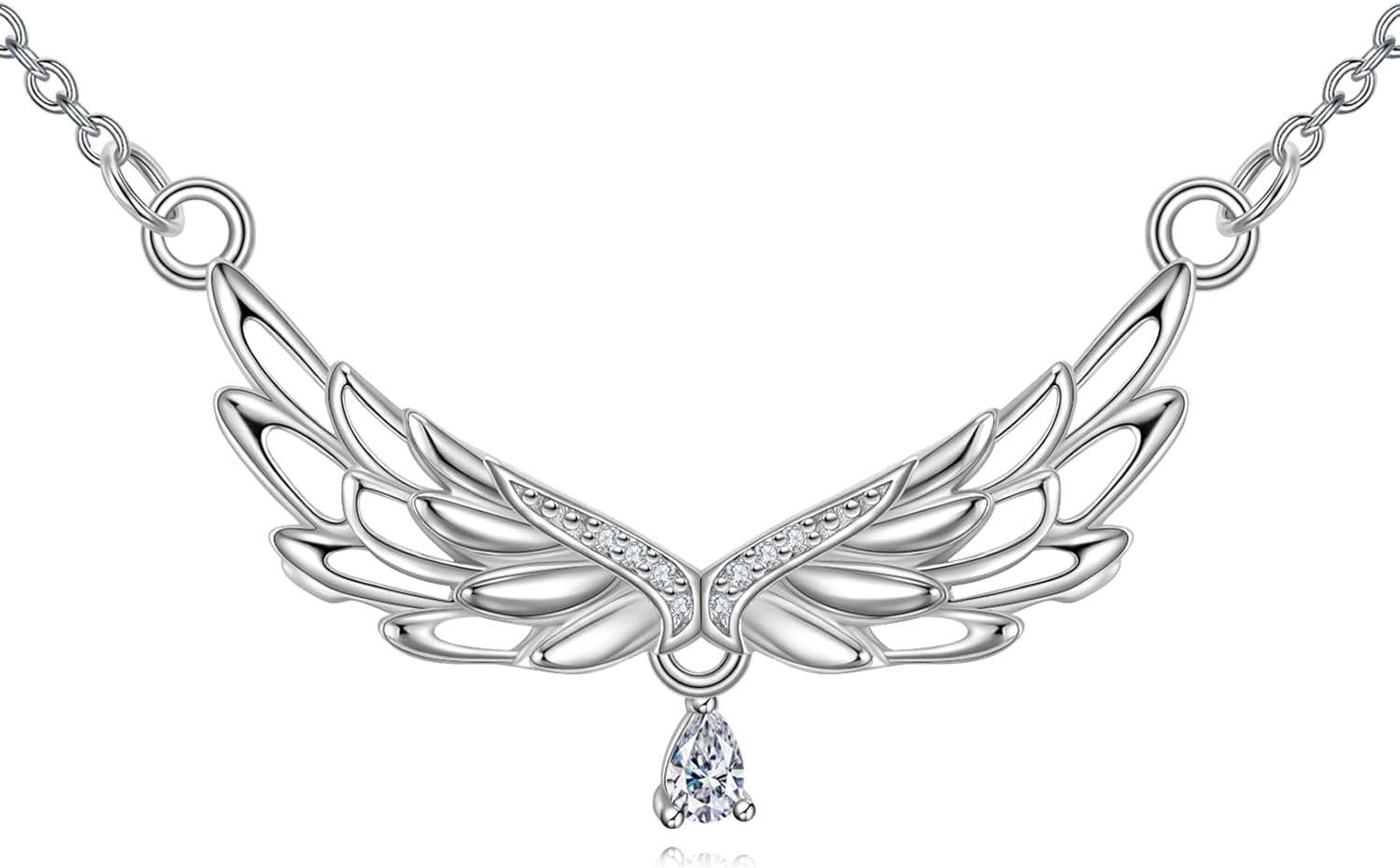 KZX Angel Wings Necklace S925 Sterling Silver Guardian Angel Wings Pendant Cubic Zirconia Jewelry Gifts for Women Graduation Ceremony Anniversary
