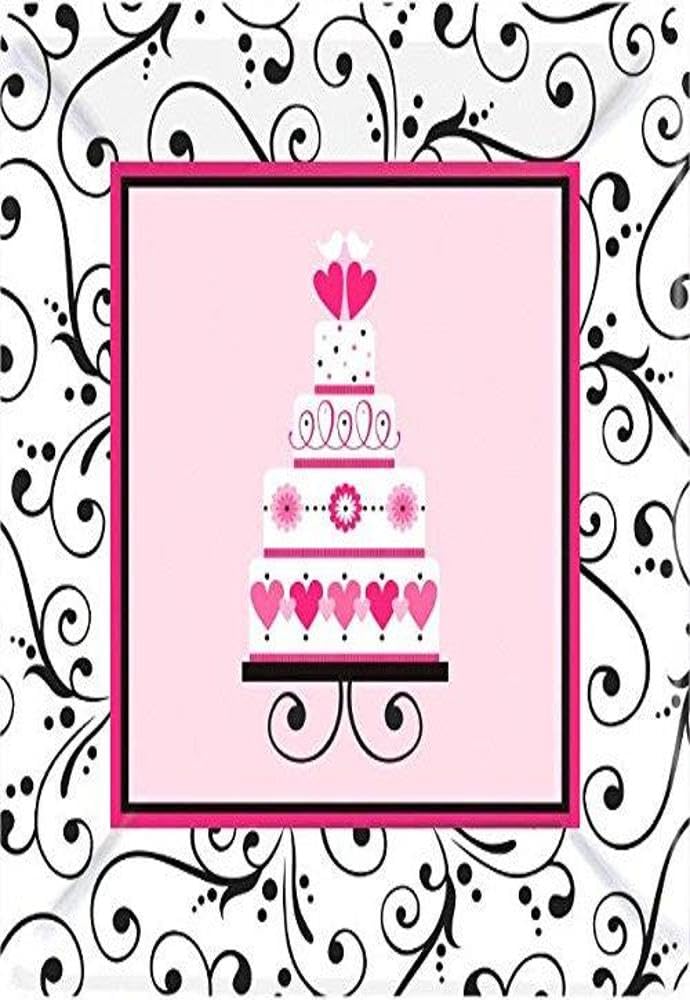 Amscan Sweet Wedding Square Paper Plates - 18 Pack, 10 Inch, Pink/White/Black Design