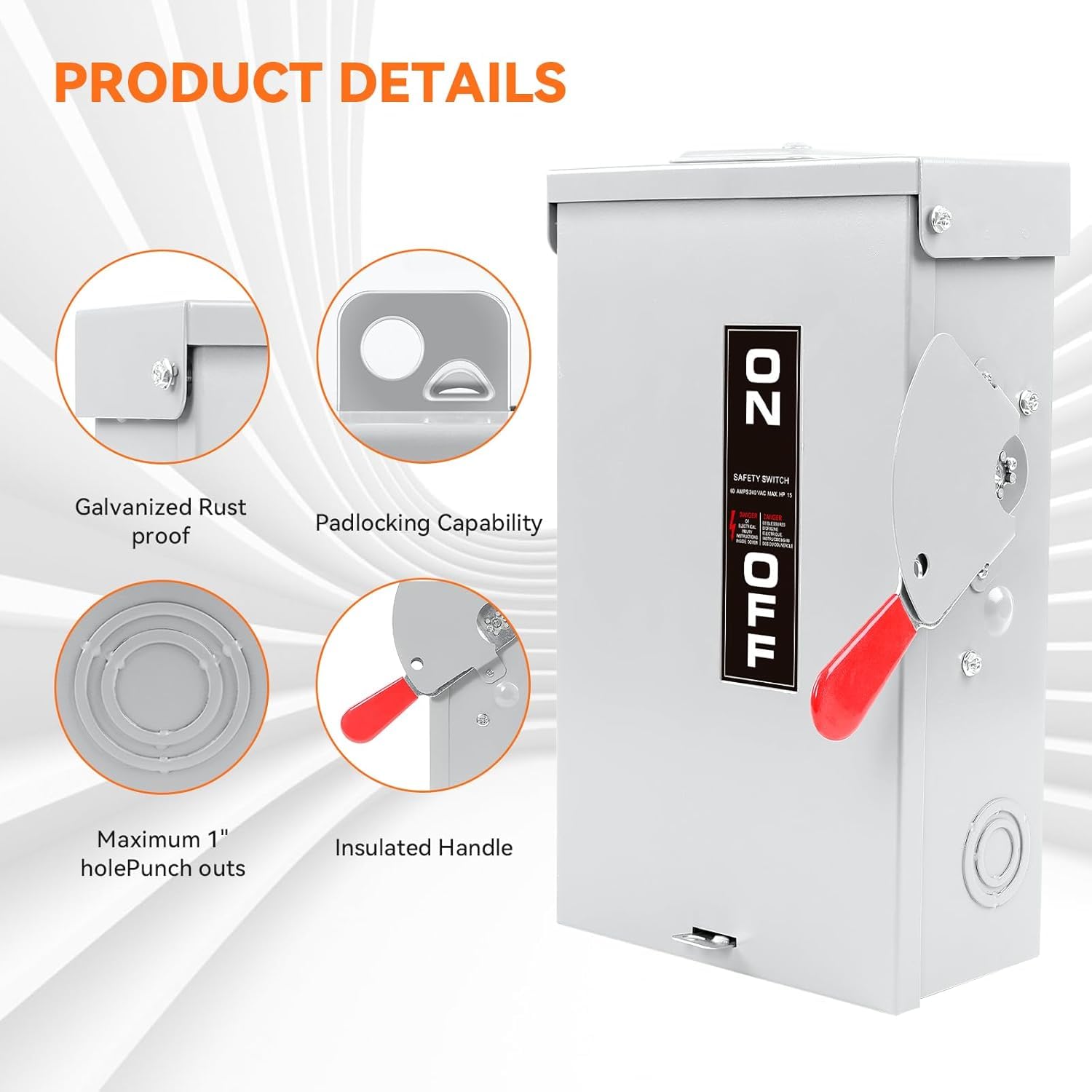 2025 Upgrade 60 Amp Disconnect Switch,3 Pole Safety Switch,Non-Fusible,NEMA 3R Standards,Galvanized Steel,Anti Corrosion and Rust Prevention,10-Year Warranty,Indoor&Outdoor