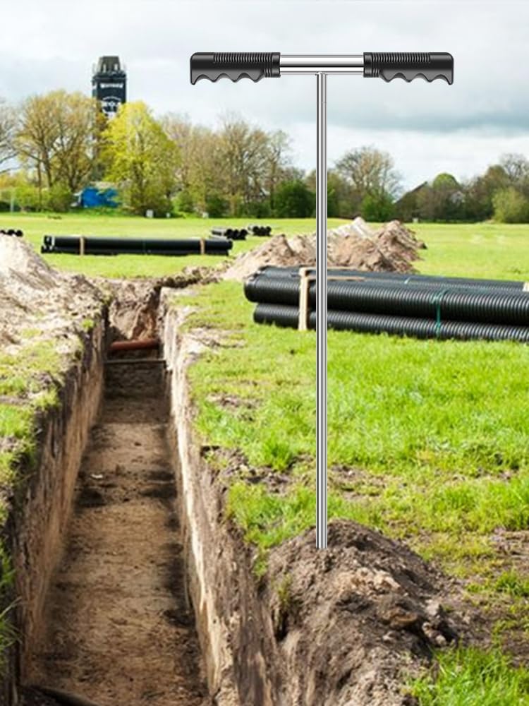 Stainless Steel Soil Probe Rod 32 to 48inch Height Adjustable Ground Rod Tool with T-Handle Metal Soil Probe Lightweight Portable Ground Rod Tool for Locating Septic Tanks Underground Pipes