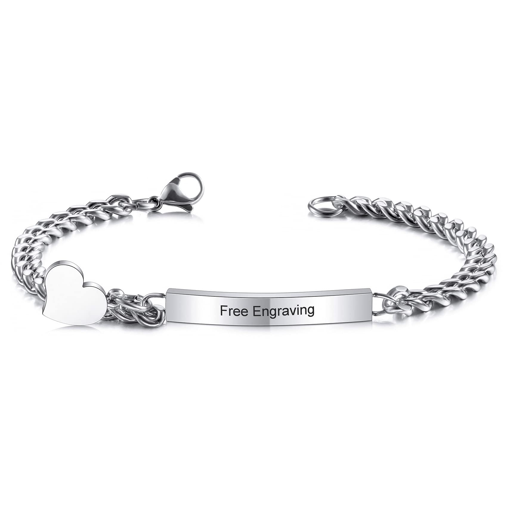 MunkiMixPersonalizadas Pulseras Grabado Nombre Identificación para Mujeres Niñas Eslabones de Scero Inoxidable para Tobilleras con Etiqueta de Corazón Regalos para Dama de Honor Joyería
