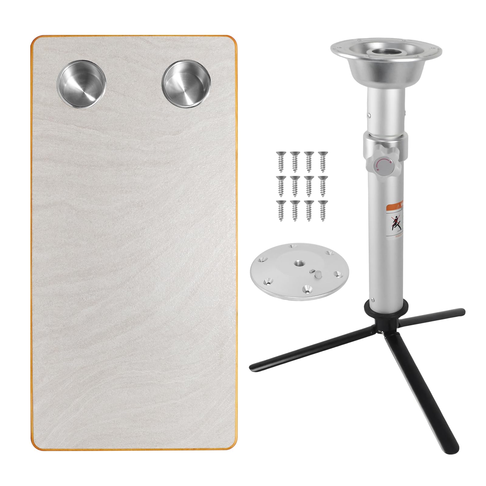 Mesa RV de doble base, sistema con patas de aluminio y base de trípode, mesa extraíble de 31.5 x 15.8 pulgadas con 2 portavasos para cámper, barco, pontón, remolque de viaje (uso en