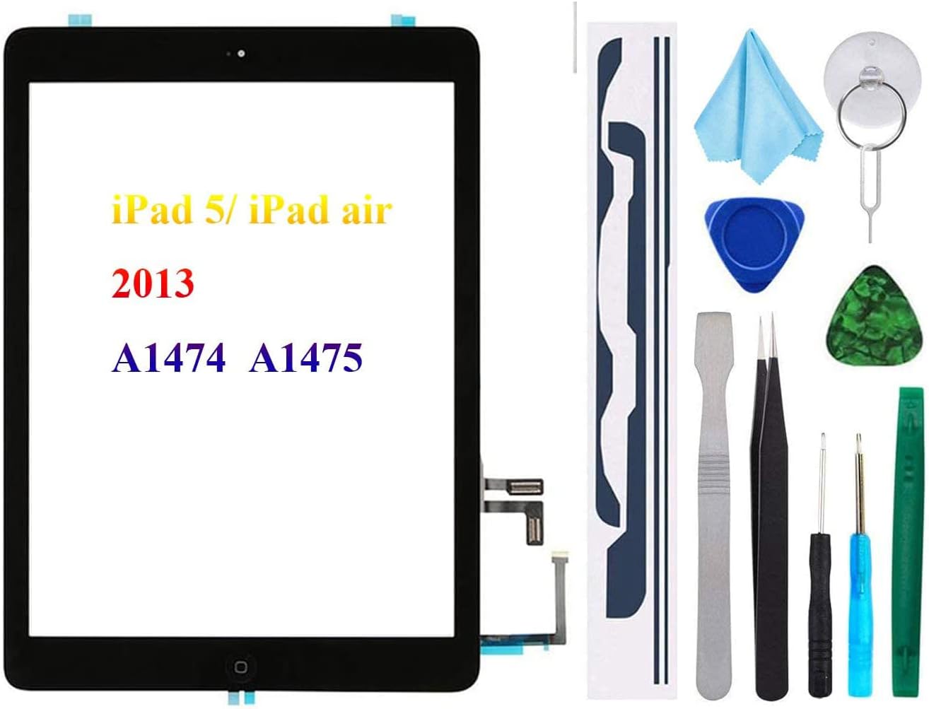 Black Digitizer Repair Kit for iPad 5 A1474 A1475 A1476,iPad5 iPad Air 1st Touch Screen Digitizer Replacement Assembly -Inc Home Button +Camera Holder+ Pre-Installed Adhesive +Tools Kit