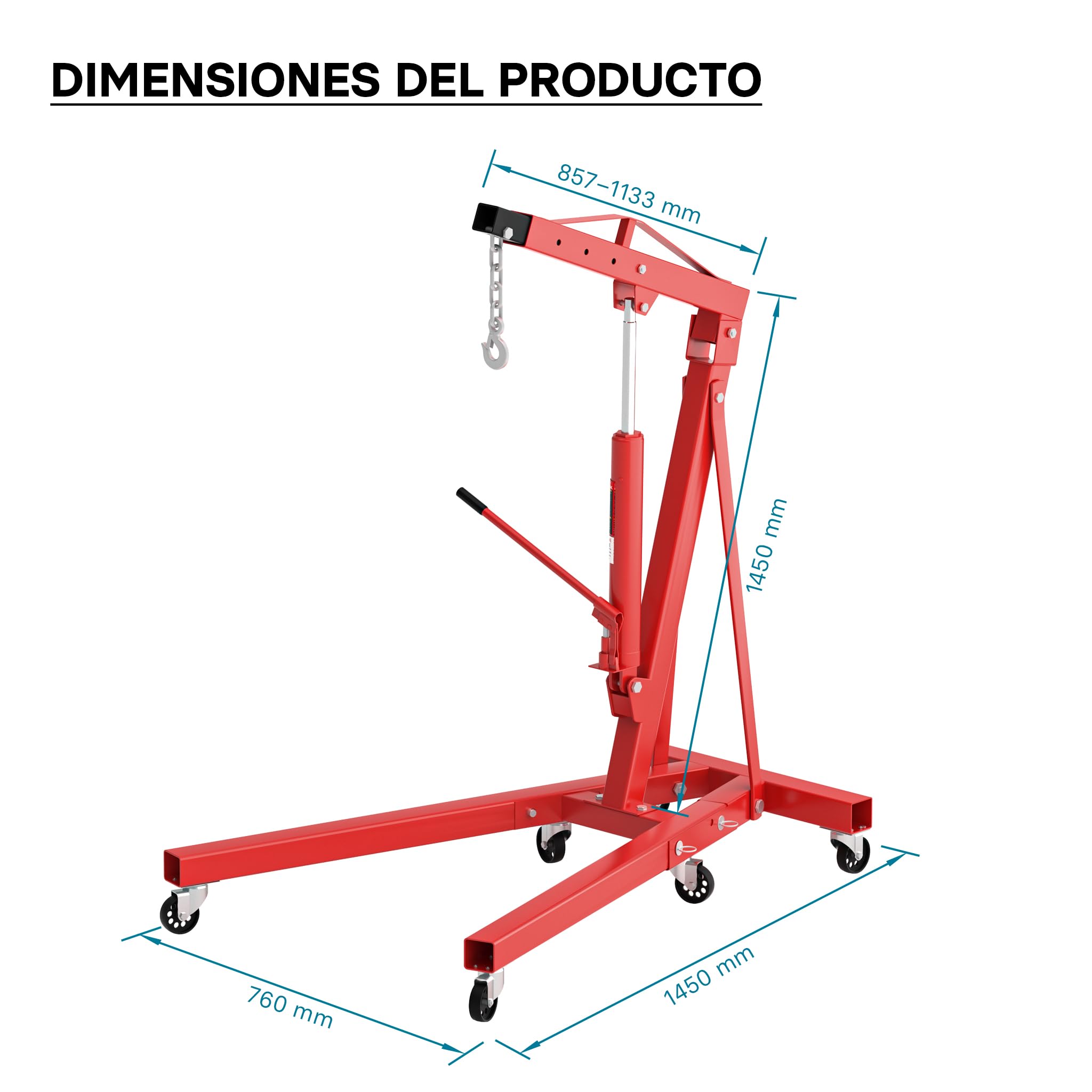 Grúa de Taller Plegable 1000kg Grúa elevación de Cargas Elevar Motores Brazo elevación 857-1133 mm